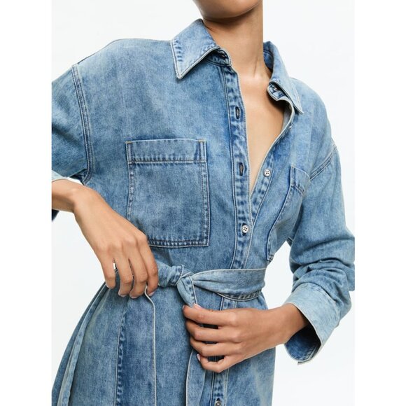 NEW Alice + Olivia Sizes M, L Brigita Denim Mini Dress - Harlow Vintage Blue - Picture 5 of 5